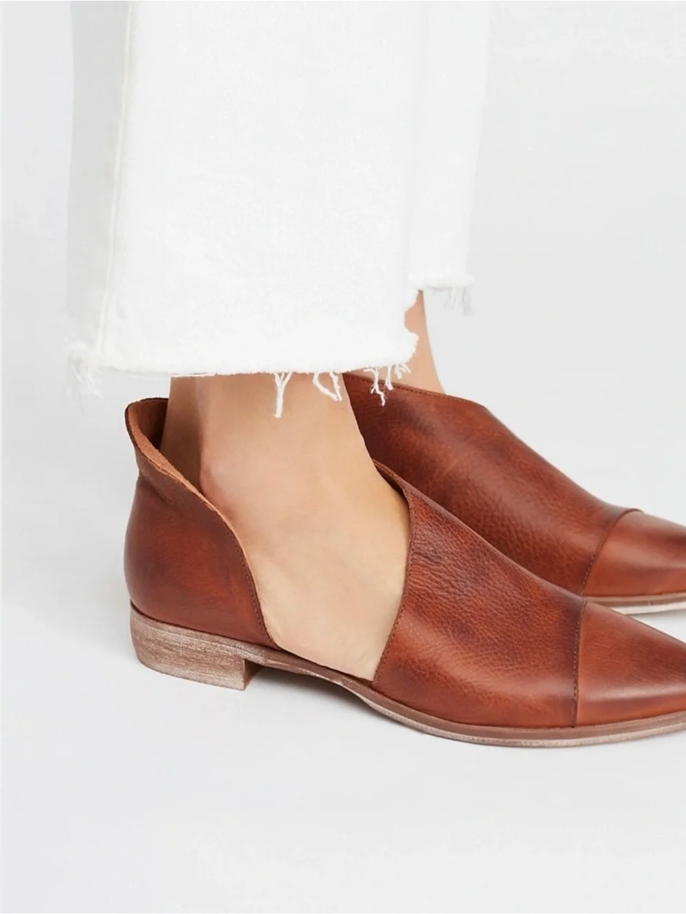 Free People Brown Leather D'Orsay Flats